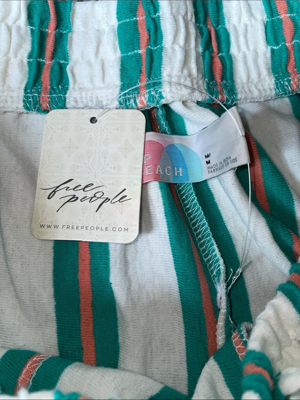 NWT Free People Teal, Rust & White Striped Wide-Leg Pants. Size Medium. - Picture 4 of 5